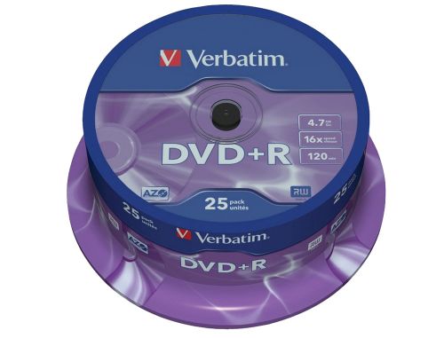 Dvd+r verbatim capacidade 4.7gb velocidade 16x 120 min torre de 25 unidades , VERBATIM , 155625 , 0023942435006